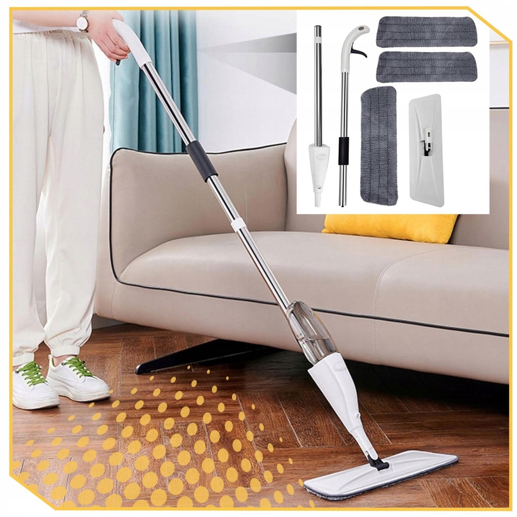 MOP PŁASKI ZE SPRYSKIWACZEM 350ml MIKROFIBRA 3 SZT DŁUGI 125cm + 3x WKŁADY Typ płaski